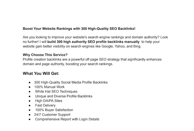build 300 plus high authority SEO profile backlinks manually